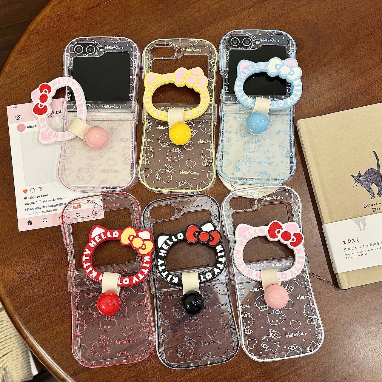 Ring Stand Case - Outline Print For Hello Kitty Foldable