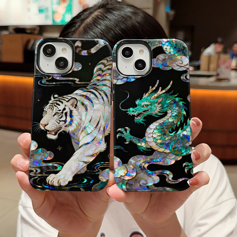 Phone Cases Protective - Stylish Tiger Dragon Marble Texture Printed