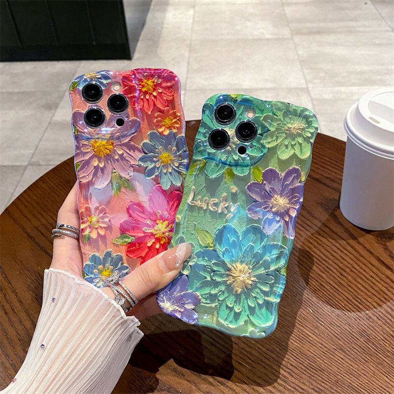 Phone Cases Iphone 16 - Retro Blue Light Oil Painting Flowers